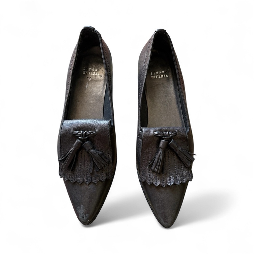 Stuart Weitzman Black Leather Avatass Pointed Toe Loafer Flats Size 7.5